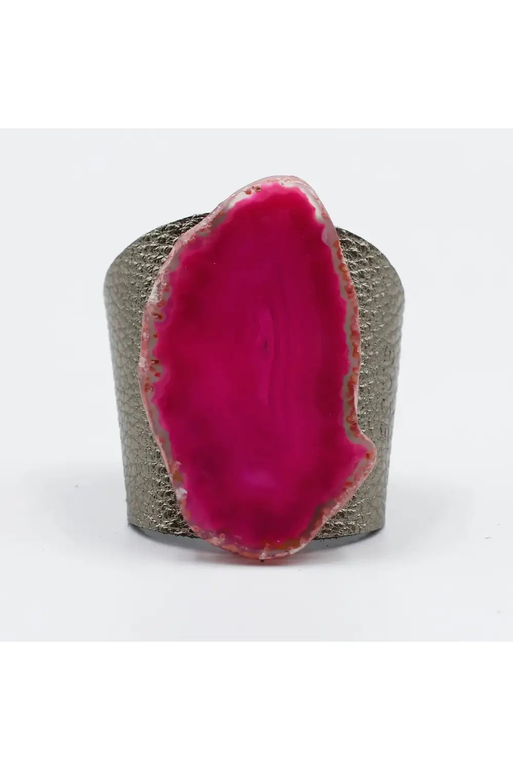 LEATHER CUFF GUNMETAL & PINK AGATE