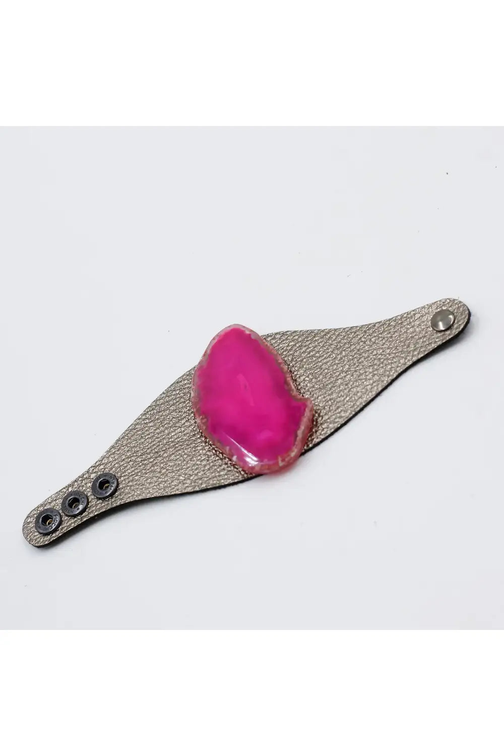 LEATHER CUFF GUNMETAL & PINK AGATE