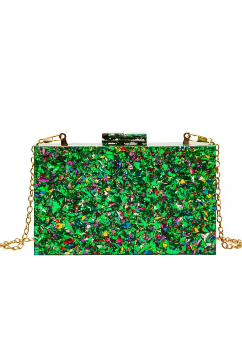 CONFETTI CLUTCH GREEN GLITTER MULTI