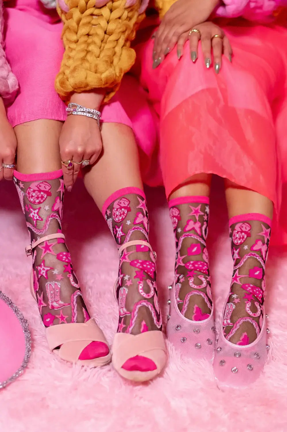 DISCO BARBIE SHEER CREW SOCKS