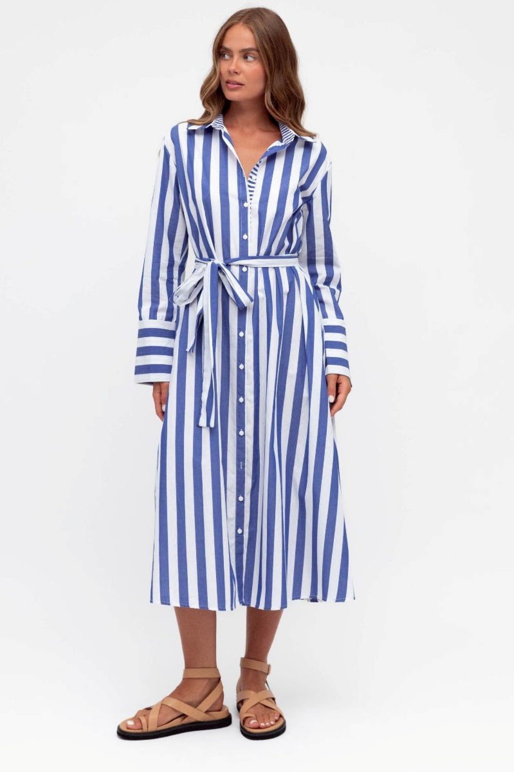 EARN YOUR STRIPES MIDI DRESS BLUE