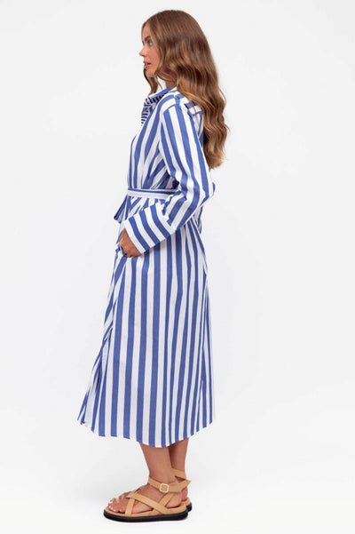 EARN YOUR STRIPES MIDI DRESS BLUE