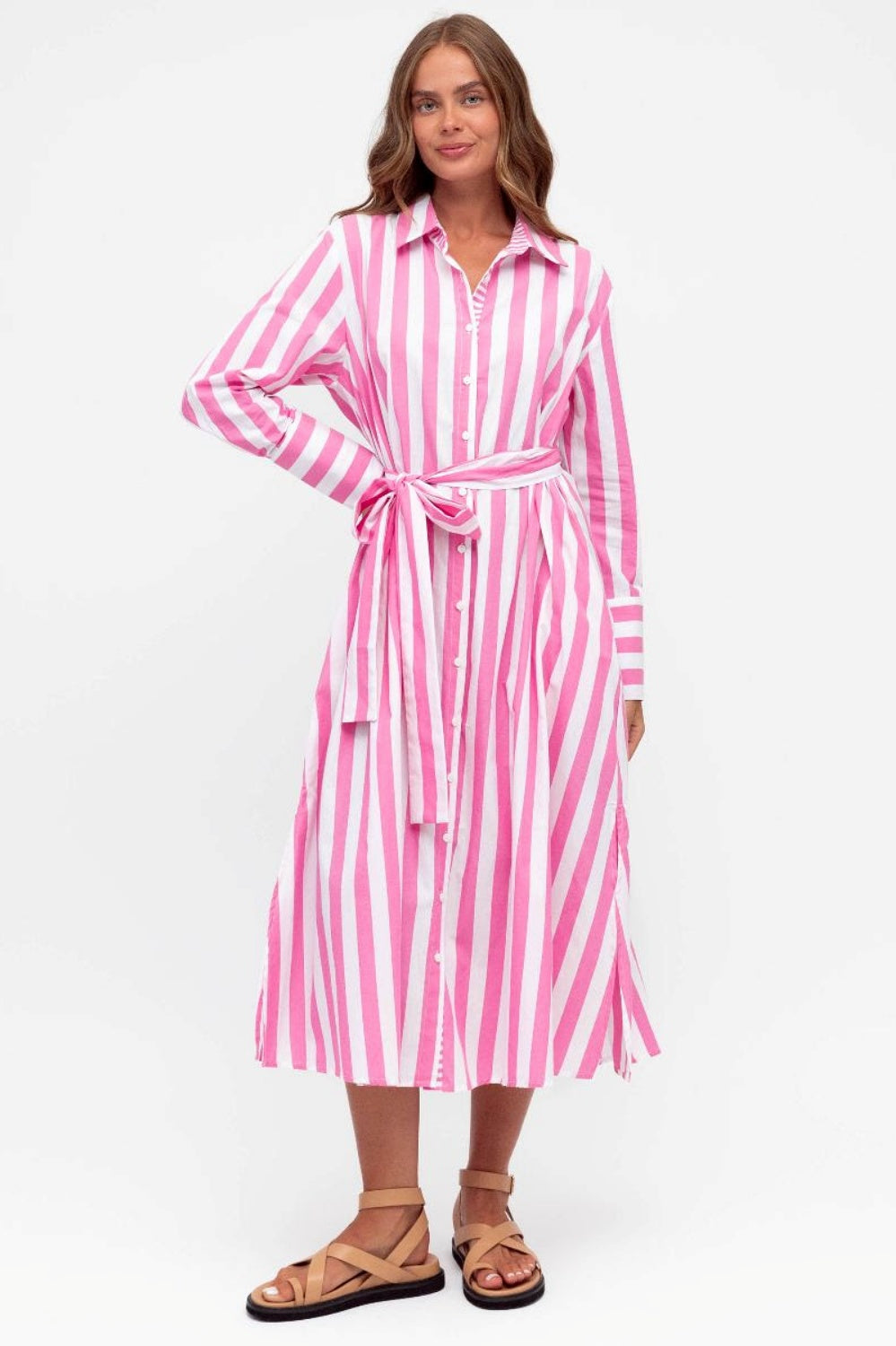 EARN YOUR STRIPES MIDI DRESS PINK