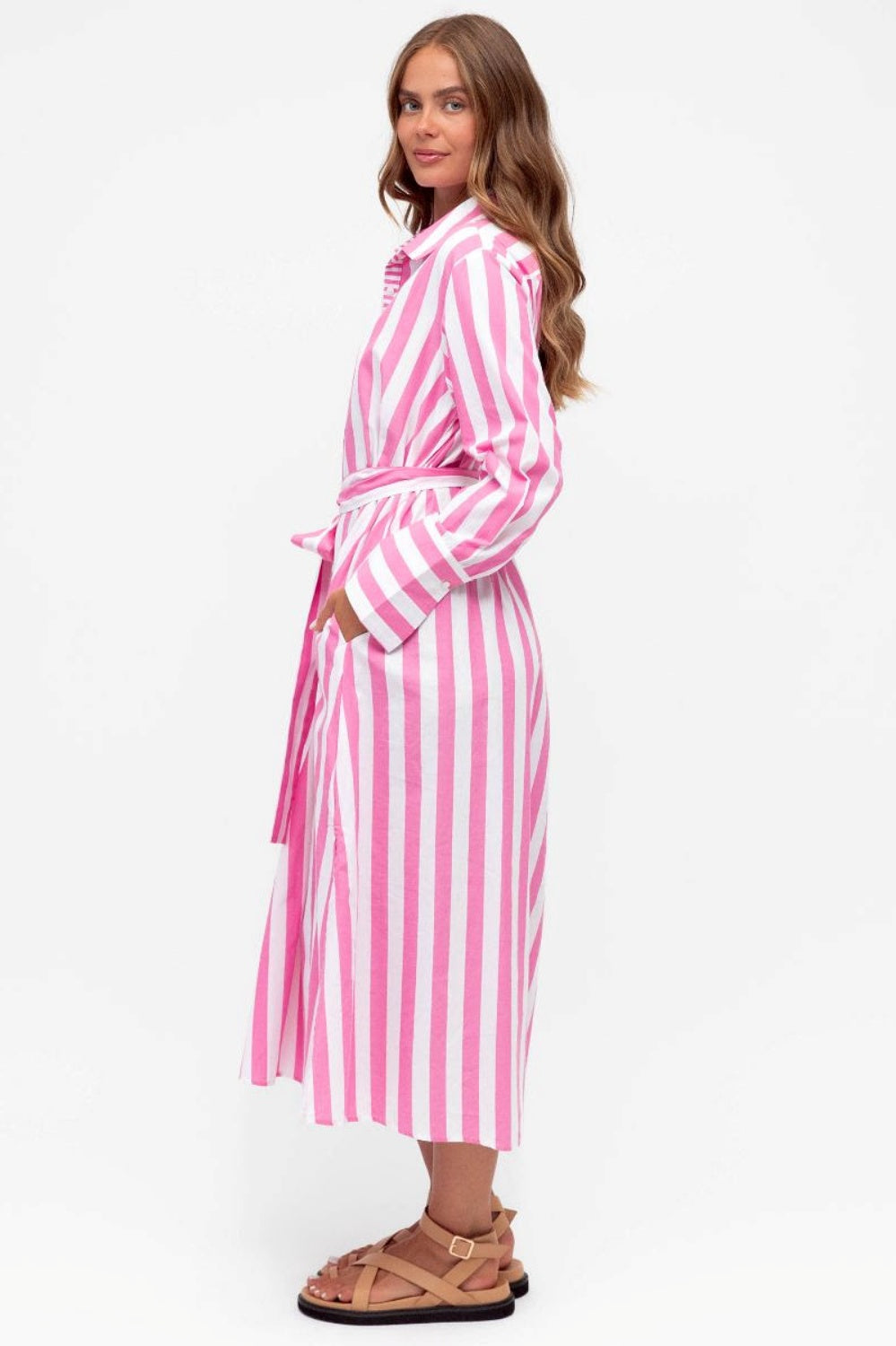 EARN YOUR STRIPES MIDI DRESS PINK