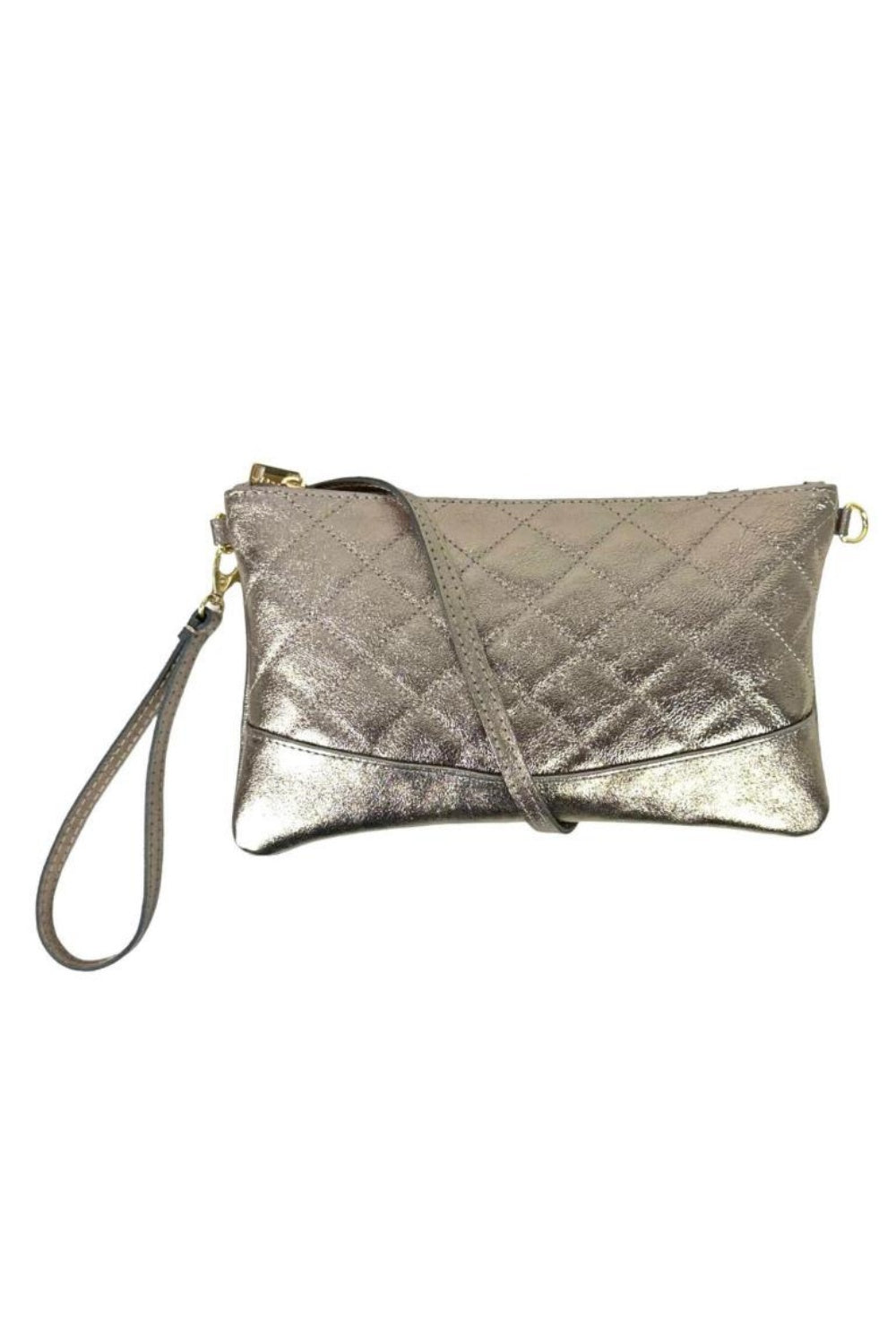 FRANNIE QUILTED CLUTCH BRONZE