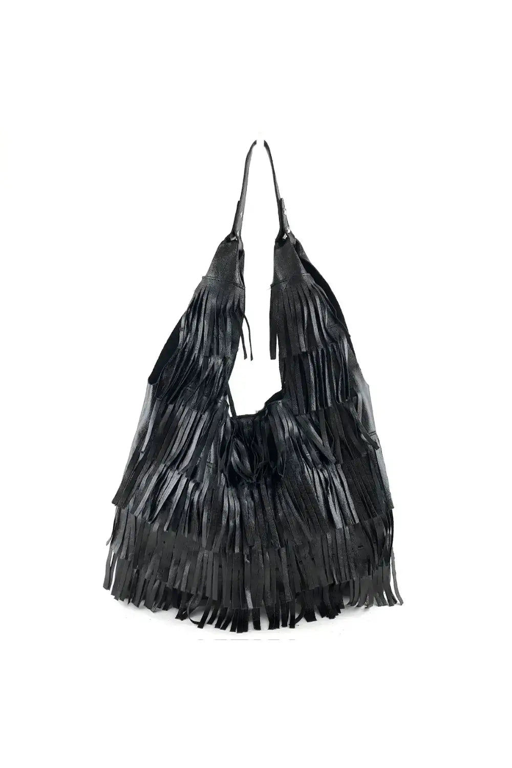 METALLIC LEATHER FRINGES TOTE BAG NERO