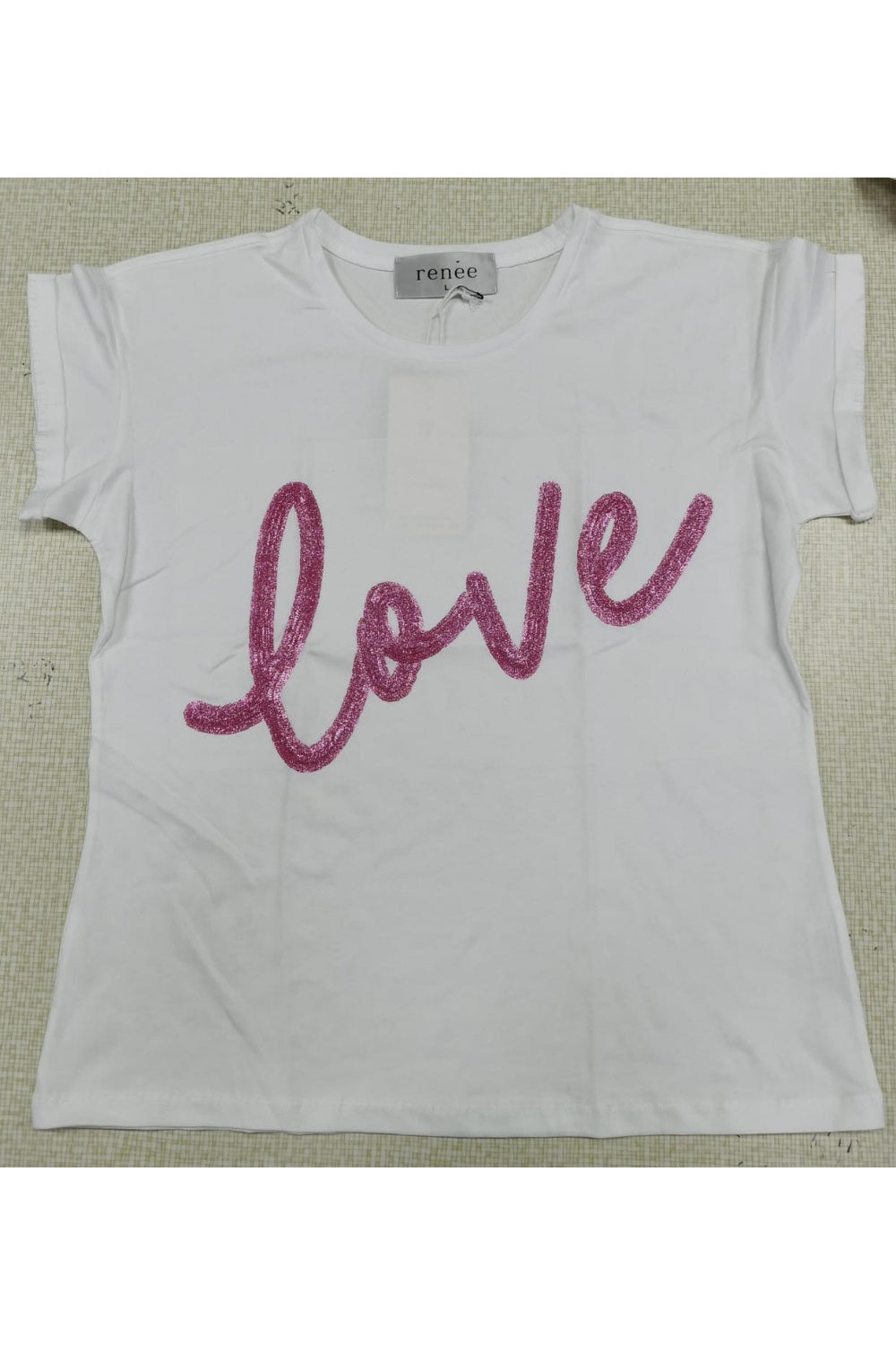 LOVE TEE WHITE & PINK SEQUINS