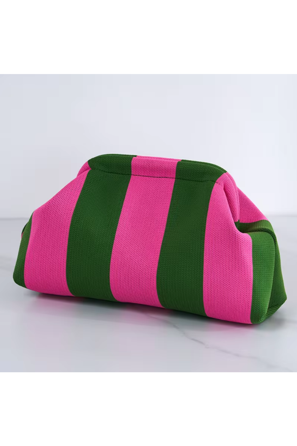 LUNCH IN SANTORINI CLUTCH PINK & GREEN STRIPE