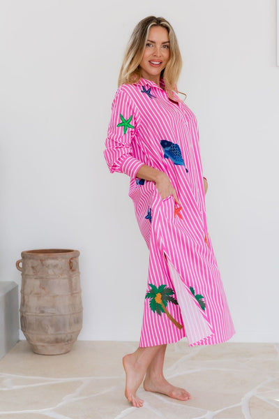 MEET ME IN THE MALDIVES SHIRT DRESS PINK