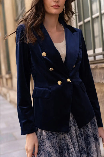 VELVET DOUBLE BREASTED BLAZER NAVY