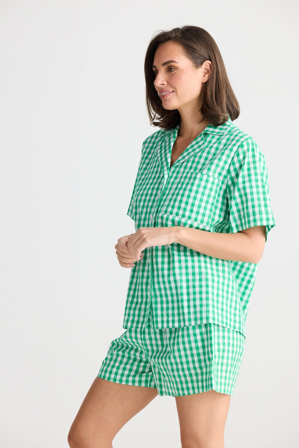 IN BED PYJAMA SET GREEN GINGHAM