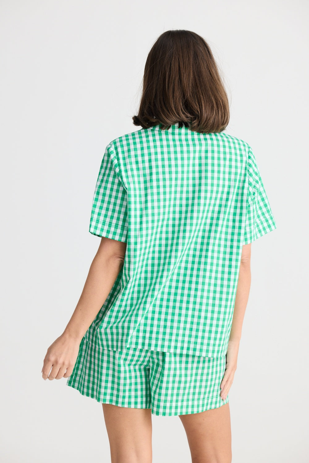 IN BED PYJAMA SET GREEN GINGHAM