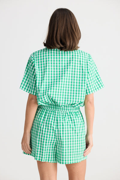 IN BED PYJAMA SET GREEN GINGHAM