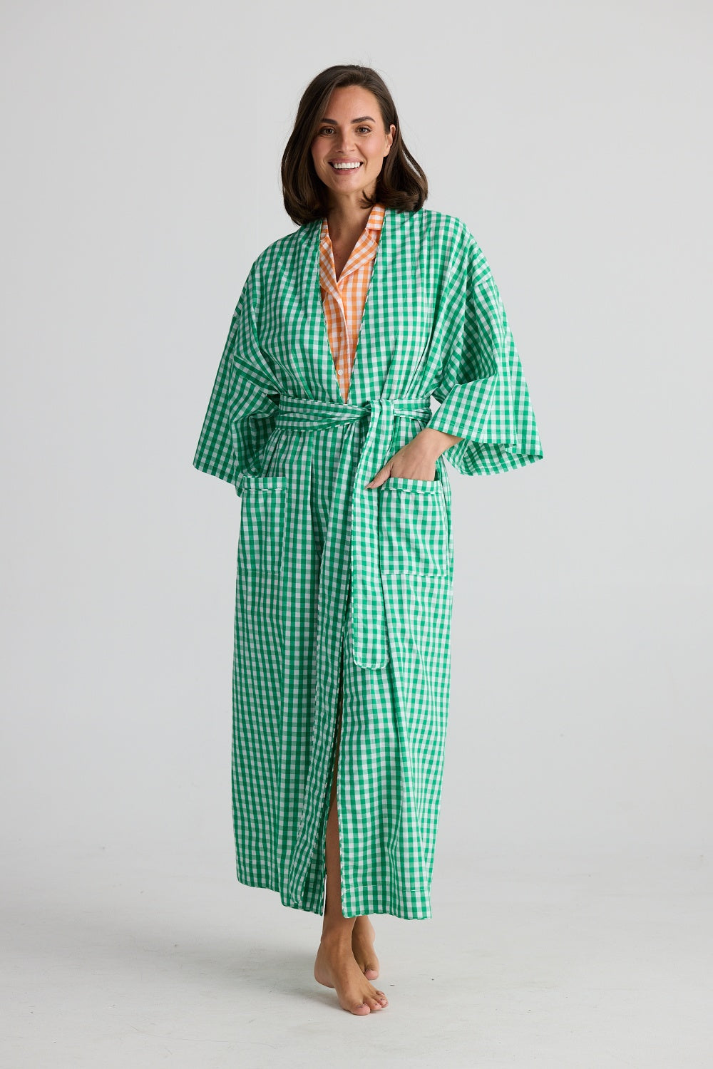 IN BED ROBE GREEN GINGHAM