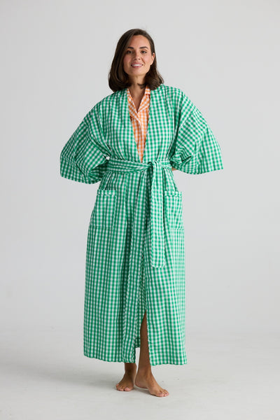 IN BED ROBE GREEN GINGHAM