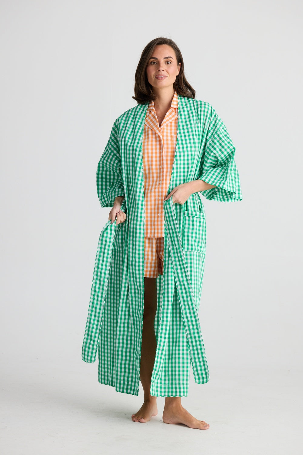 IN BED ROBE GREEN GINGHAM