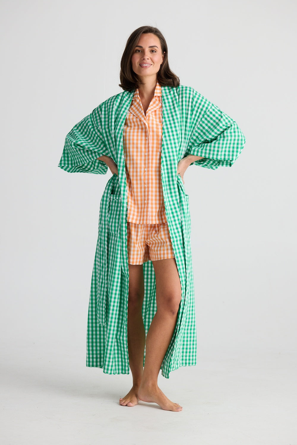 IN BED ROBE GREEN GINGHAM