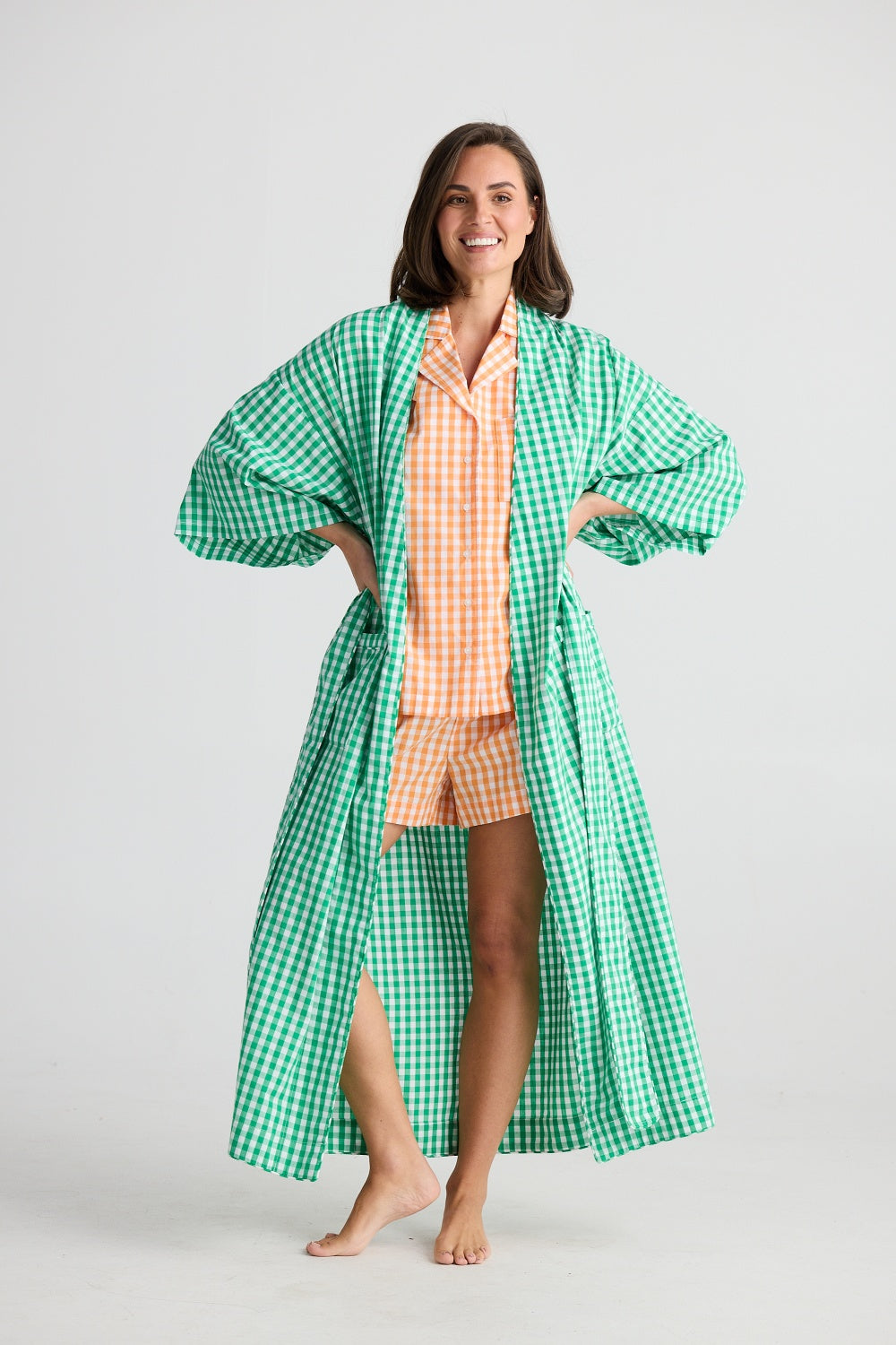 IN BED ROBE GREEN GINGHAM