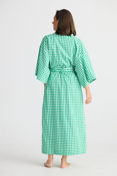 IN BED ROBE GREEN GINGHAM