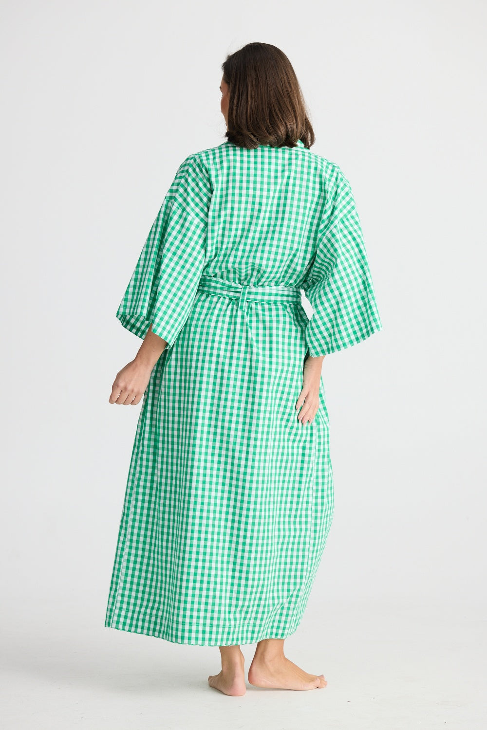 IN BED ROBE GREEN GINGHAM