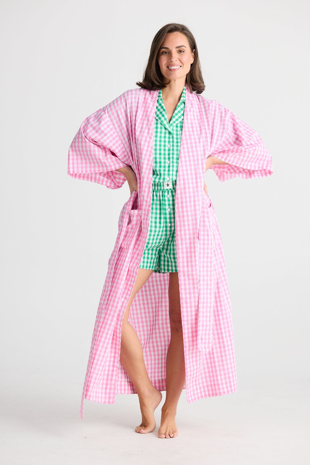 IN BED ROBE PINK GINGHAM