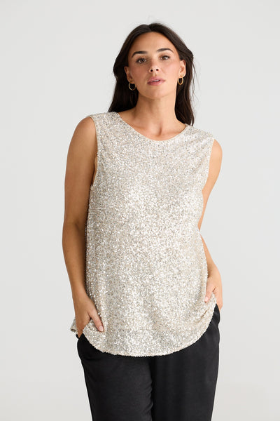 SHOWSTOPPER SEQUIN TOP CHAMPAGNE