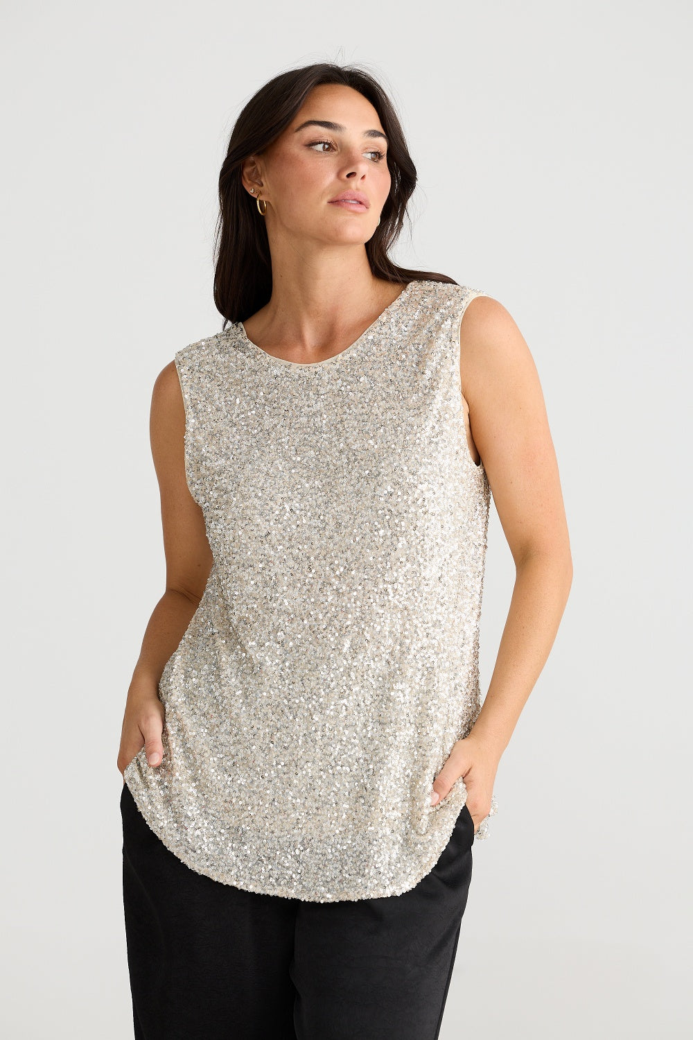 SHOWSTOPPER SEQUIN TOP CHAMPAGNE