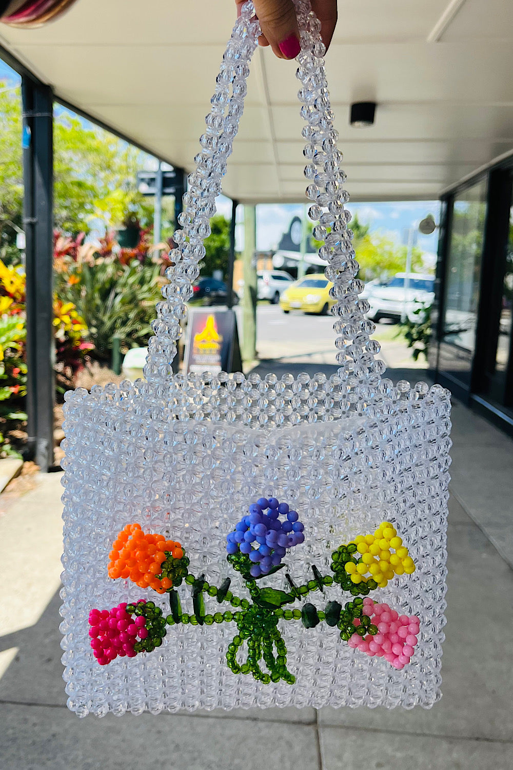 TIPTOE THROUGH THE TULIPS BEADED TOTE