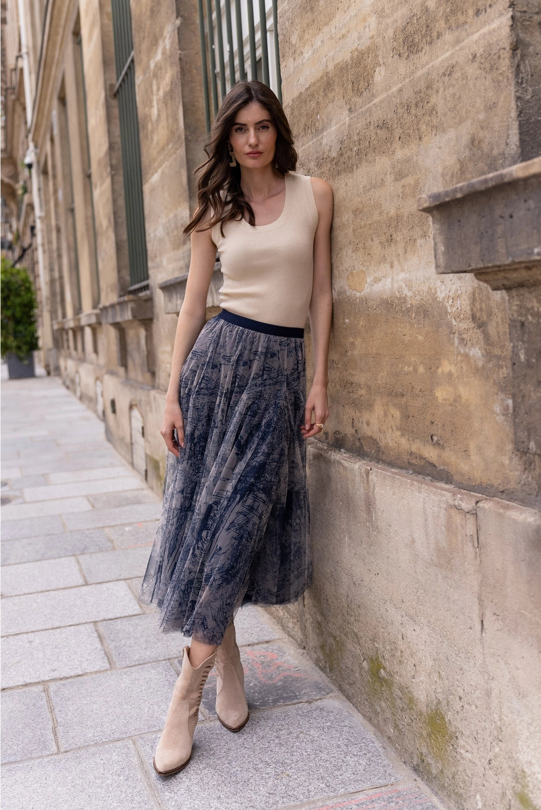 TOILE DE JOUY TULLE SKIRT IN THE NAVY