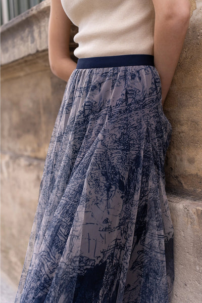 TOILE DE JOUY TULLE SKIRT IN THE NAVY