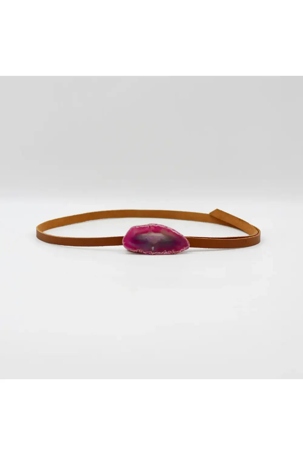 THIN LEATHER BELT TAN & PINK AGATE