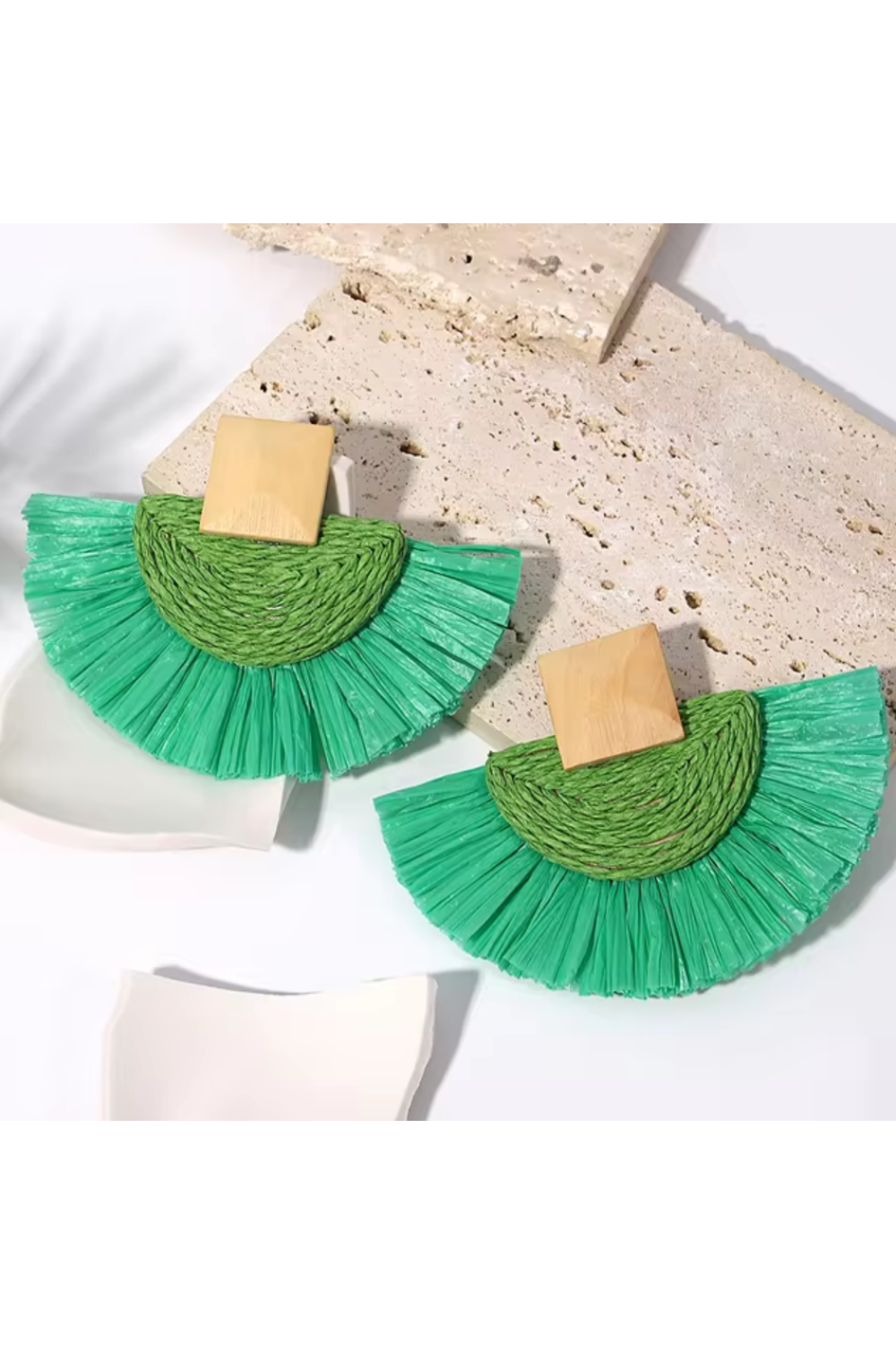 FRUIT WEDGE RAFFIA EARRINGS GREEN