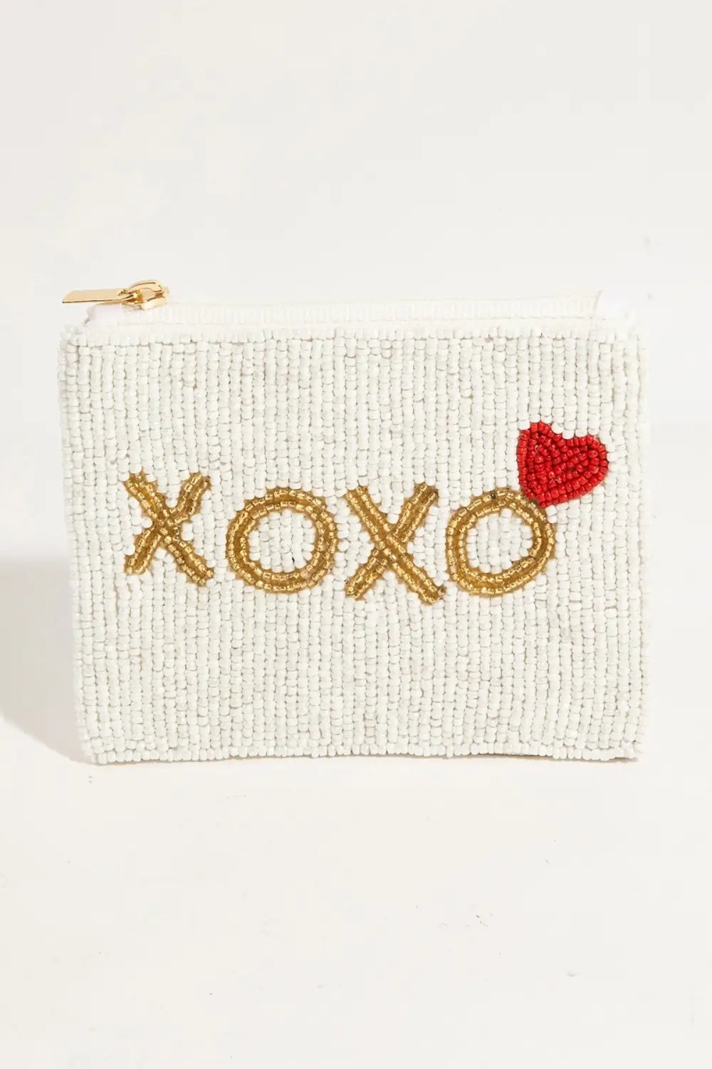 BEADED COIN PURSE XOXO WHITE