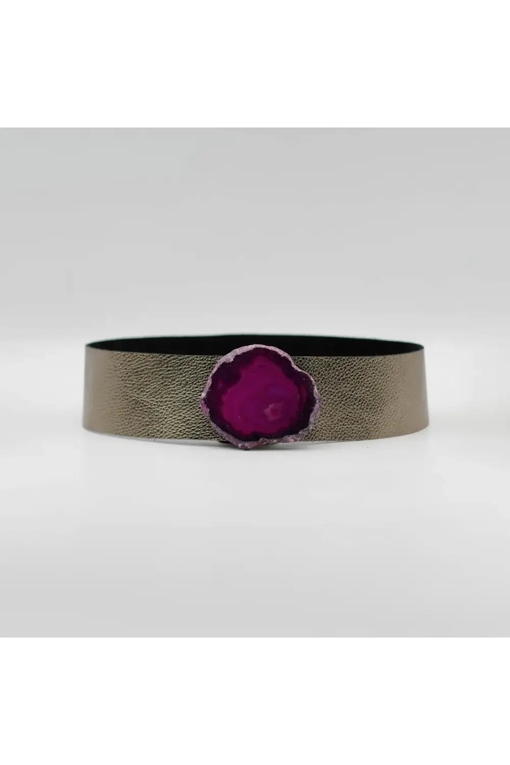 WIDE LEATHER BELT GUNMETAL & PINK AGATE