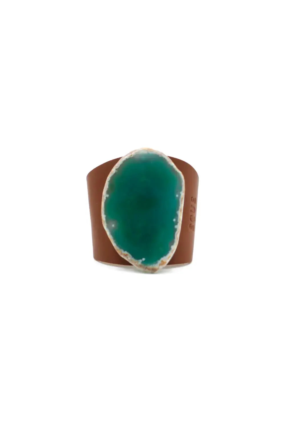 LEATHER CUFF TAN & GREEN AGATE