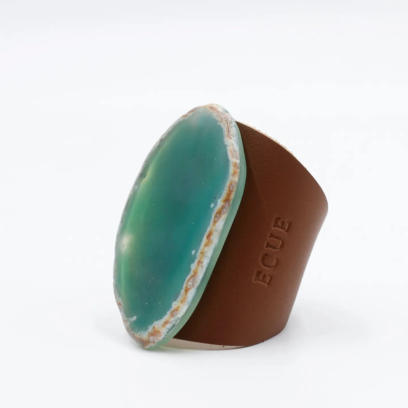 LEATHER CUFF TAN & GREEN AGATE