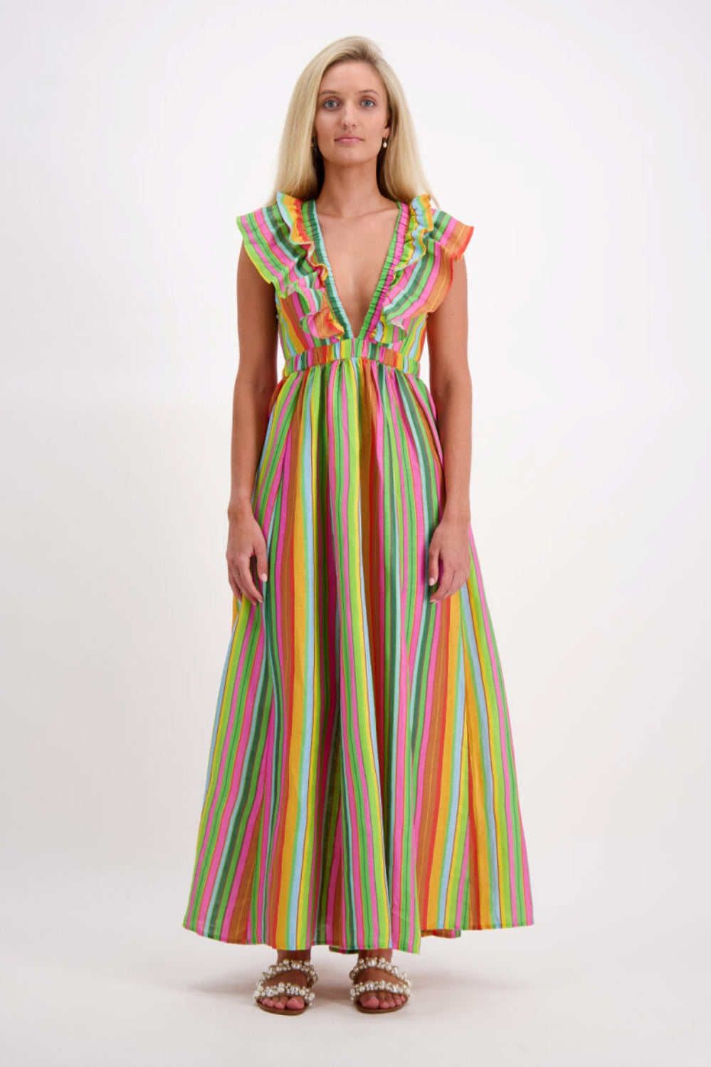 FRANKIE PLUNGE MAXI DRESS MULTI STRIPE