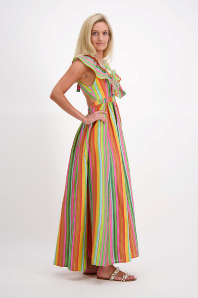 FRANKIE PLUNGE MAXI DRESS MULTI STRIPE