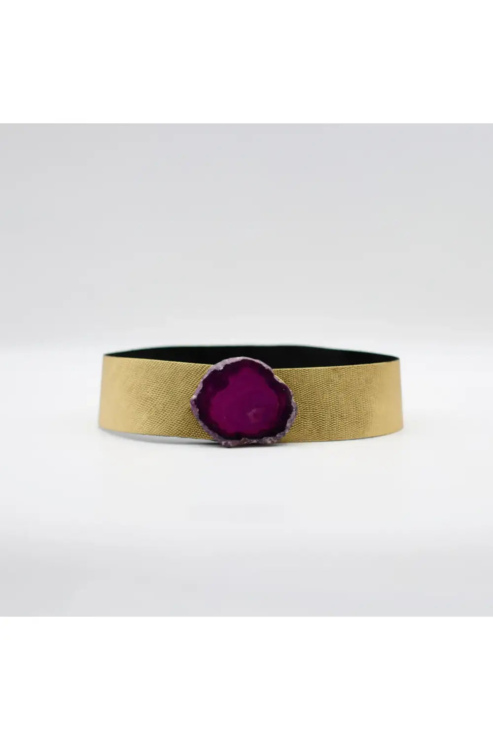 WIDE LEATHER BELT GOLD & PINK AGATE