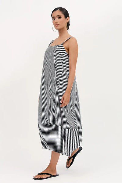 SHAY STRIPE TULIP HEM MIDI DRESS