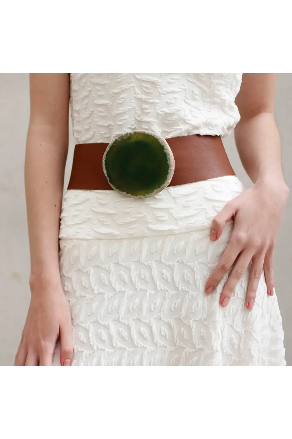 WIDE LEATHER BELT TAN & GREEN AGATE