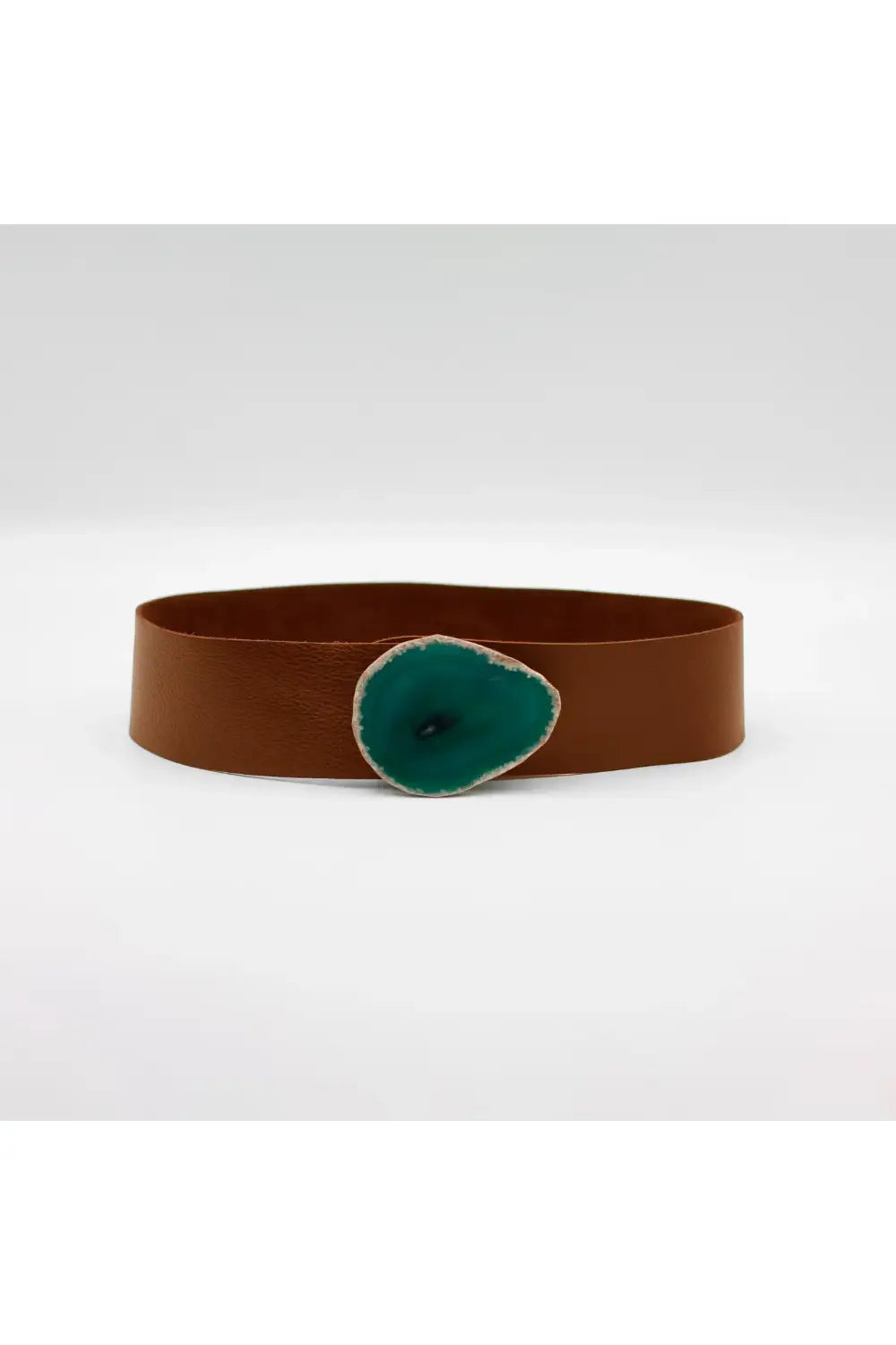 WIDE LEATHER BELT TAN & GREEN AGATE