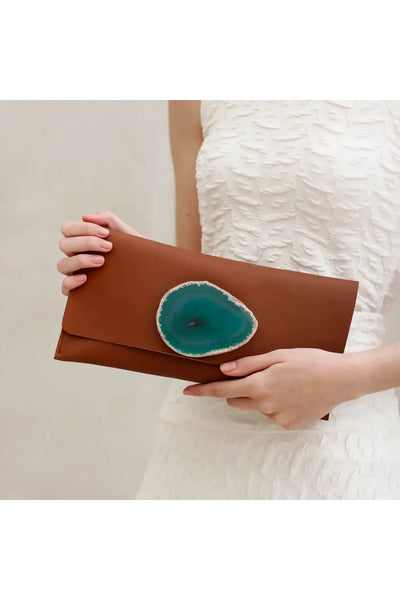 MAXI WALLET TAN & GREEN AGATE